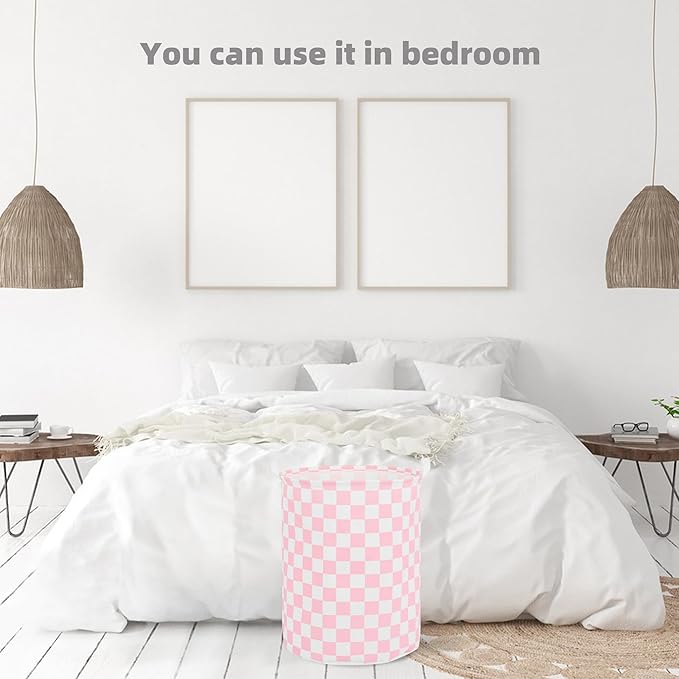 Large Foldable Laundry Basket Organizer Holder portable tall collapsible laundry hamper nusery Storage Basket Bin with Handles (Waterproof Lining, Pink Racing Flag)