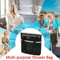 Mesh Shower Caddy Portable with Zipper & 2 Pockets - Quick Dry Shower Caddy Hanging for Travel Gym Camp Beach - Organizer Bag Bathroom Essentials for College Dorm