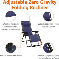 Amazon Basics Outdoor Patio Zero Gravity Lounge Chair with Pillow, Folding Reclining and Textilene Adjustable, Folding Lounge Lawn Chairs for Outside, 26