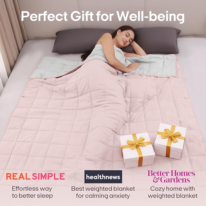 ZonLi Weighted Blanket for Adults(48"x72",12lbs, Pink/Light Grey) Twin Size High Breathability Cooling Heavy Blanket, Soft Material with Premium Glass Beads,All-Season.