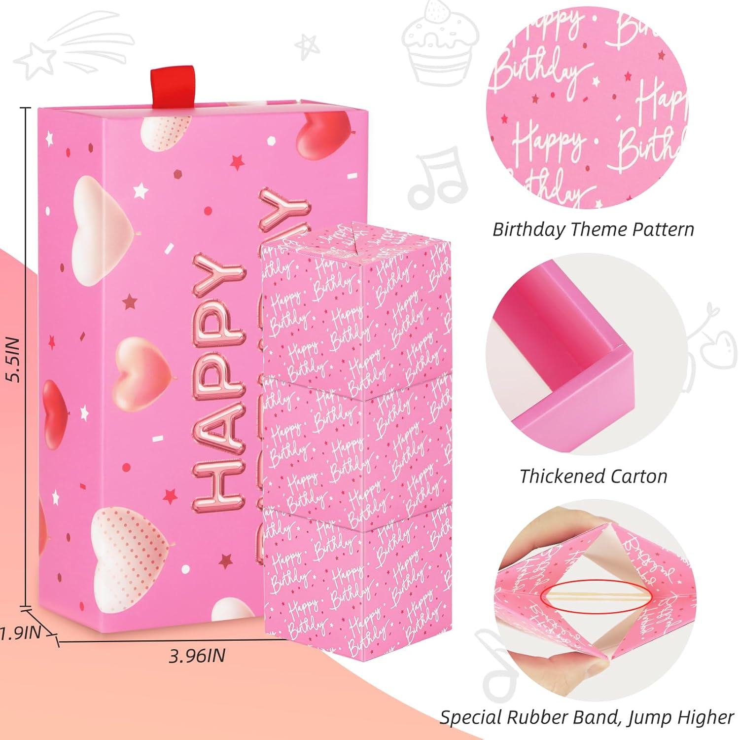 Happy Birthday Surprise Gift Box Explosion for Money - DIY Pop Out Folding Bounce Explosion Gift Box with Confetti - Birthday Money Bank - Cash Gift Idea for Women Men Kids (Pink)