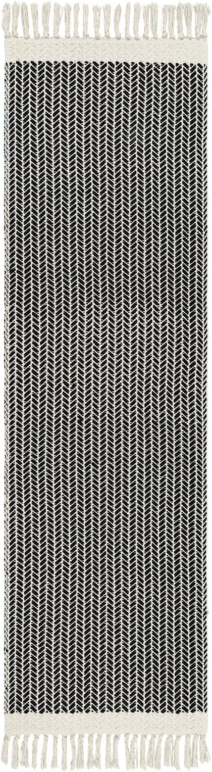 Lahome Boho 2x7 Hallway Runner Rug, Bathroom Runners Lightweight Entry Woven Cotton Black Runner Rug with Tassels, Farmhouse Door Mats Indoor Low Pile Carpet for Laundry Room Decor