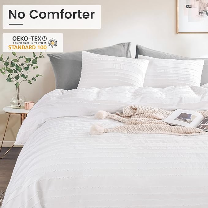 NEXHOME PRO California King Duvet Cover, White 3 Pieces Boho Tufted Duvet Cover Set, Soft and Lightweight Microfiber Comforter Cover Set for All Season (White Cal King, 104 x 98)-No Comforter