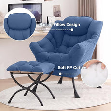 Tiita Lazy Chair with Ottoman, Modern Large Accent Lounge Armchair, Comfy Leisure Sofa Reading Chair with Footrest for Bedroom, Living Room, Dorm Rooms, Garden and Courtyard, Blue