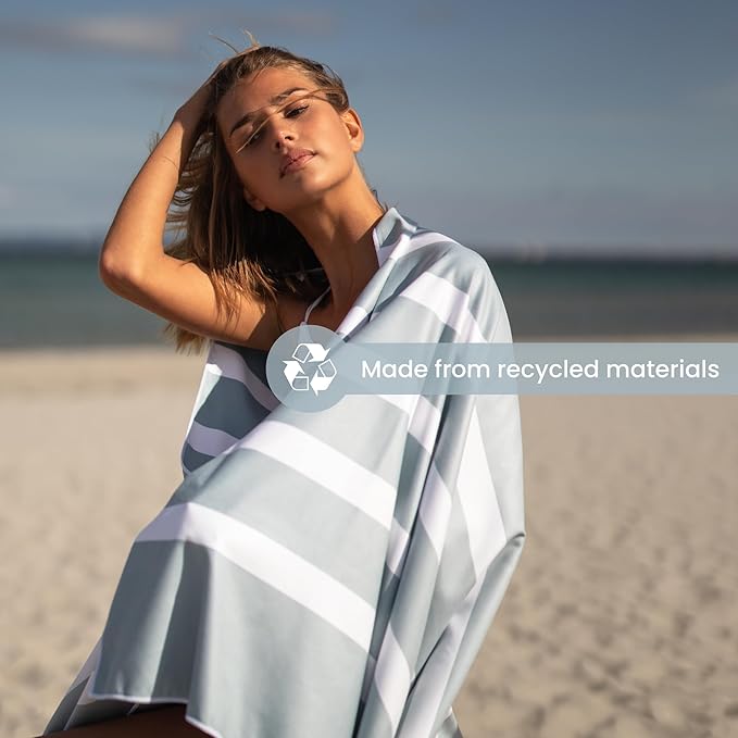 SummerSand Microfiber Beach Towel Extra Large (79 x 39.5 in) - Quick Dry, Sand Free - Compact and Lightweight for Travel - Recycled Materials - Travel Bag Incl - Oversized Pool Towel – Cloudy Blue