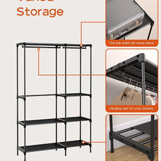 Clothes Rack, Portable Closet, 44.9 Inch Large Capacity Wardrobe Closet, Clothes Storage Organizer with Shelves and 2 Hanging Rods, Easy to Assembly, Black PCT021B01