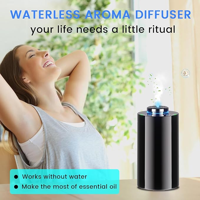 Waterless Diffuser for Essential Oil Diffusers Car Wireless Scent Diffusers for Home with 7 Colorful Lights Portable Travel Cordless Battery Powered Air Diffuser Rechargeable