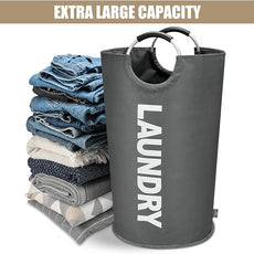 DOKEHOM 90L Large Laundry Basket, Collapsible Laundry Bag, Freestanding Tall Clothes Hamper, Foldable Washing Bin (Dark Grey)