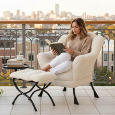 Tiita Lazy Chair with Ottoman, Modern Large Accent Lounge Armchair, Comfy Leisure Sofa Reading Chair with Footrest for Bedroom, Living Room, Dorm Rooms, Garden and Courtyard, Plush Beige