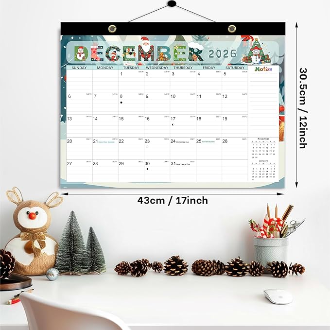 Desk Calendar 2026, Anti Ink Bleed, Plastic Cover, Ample Space, Until June 2027 with Stickers, 17" x 12" Large Seasonal Wall Calendar 2026 for Home, Office, Student & Teacher Supplies- Colorful