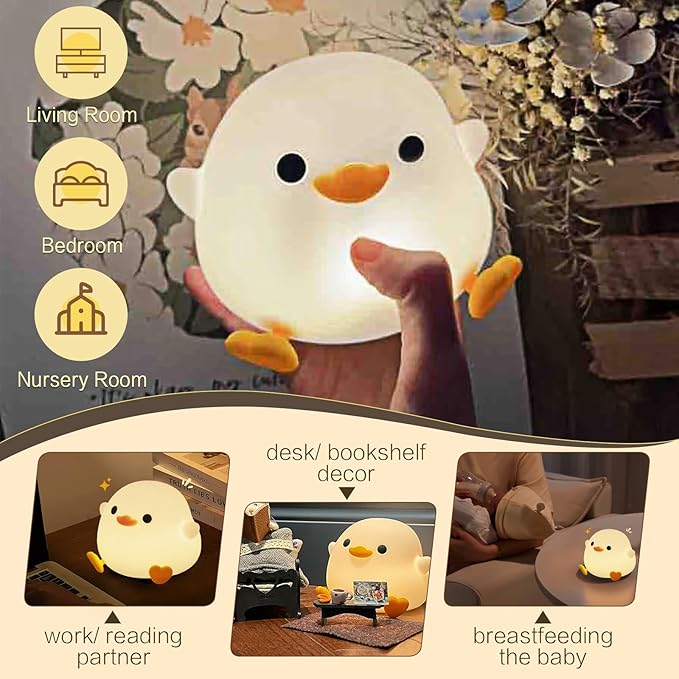 Cute Duck Night Light, Dodo Duck Lamp, Bean Shape, LED Squishy Novelty Ducky Light, Silicone Dimmable Nightlight, Light Up Duck White Elephant Gifts, Baby Kids Nursery Room College Décor