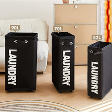 DOKEHOM 25-Inches Slim Laundry Basket on Wheels, Collapsible Rolling Laundry Hamper, Foldable Narrow Corner Clothes Storage Bins (Black)