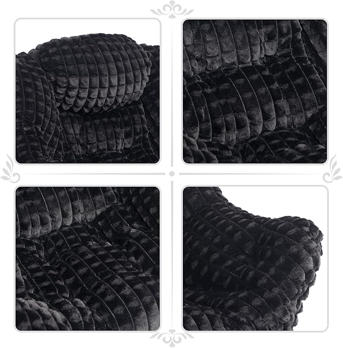 HollyHOME Lazy Chair with Foldable Ottoman, Accent Comfy Lounge Armchair and Folding Footrest Stool, Leisure Sofa Reading Chair and Footstool for Living Room, Bedroom, Dorm,Faux Fur Black