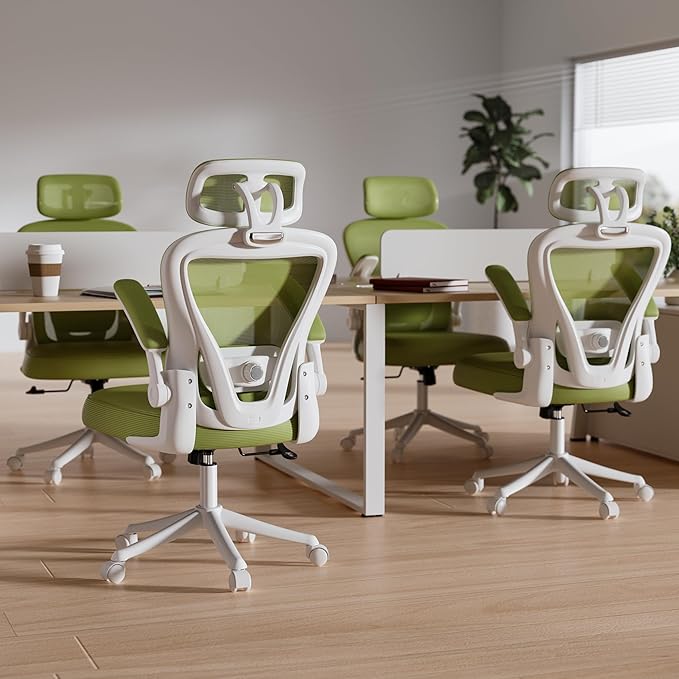 Ergonomic Office Chair M903, Computer Desk Chair with Wheels, High Back Mesh Office Chair with Adjustable Lumbar Support, Headrest, Flip-Up Armrests, Green