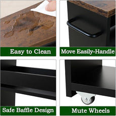 TEAMIX 4 Tier Slim Storage Cart with Handle, Slide Out Storage Rolling Utility Cart Mobile Shelving Unit Organizer Trolley for Small Spaces Kitchen Laundry Narrow Places (Black+Brown, 7-7/8'' W)