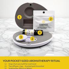 Essence Pearl Travel Case - Wearable Aromatherapy Kit with Nasal Diffuser Rings, Soaking Bay, and 5mL Essential Oil – Portable Wellness Gift Set for On?The?Go Self Care