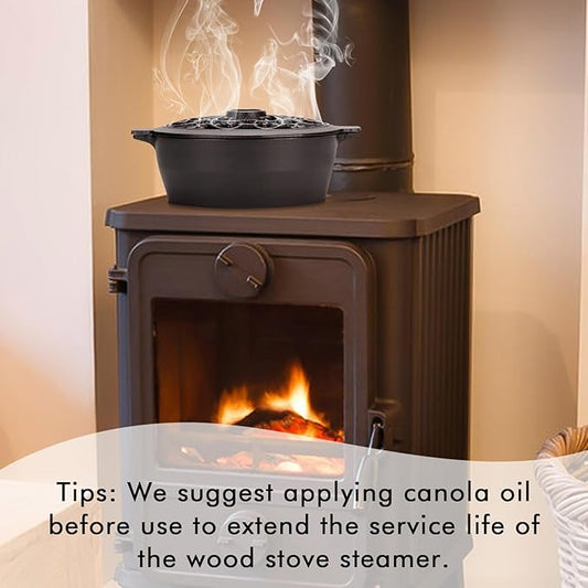 INNO STAGE Wood Stove Steamer, Cast Iron Humidifier for Stove, Home Indoor Decorative, Matte Black Finish, Rust Resistant, Lattice Top, 2.5 Quart Capacity, Patented