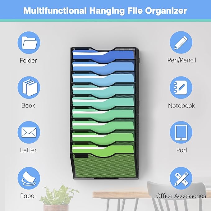 Kuntine.B Wall File Organizer (Black, 10 Tier)