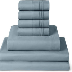 Mellanni Split King Sheet Set - 7-Piece Iconic Collection Bedding, (Including 4 Pillowcases), 16-Inch Deep Pocket, Easy Care, Extra Soft, Cooling Sheets, Brushed Microfiber - Spa Blue