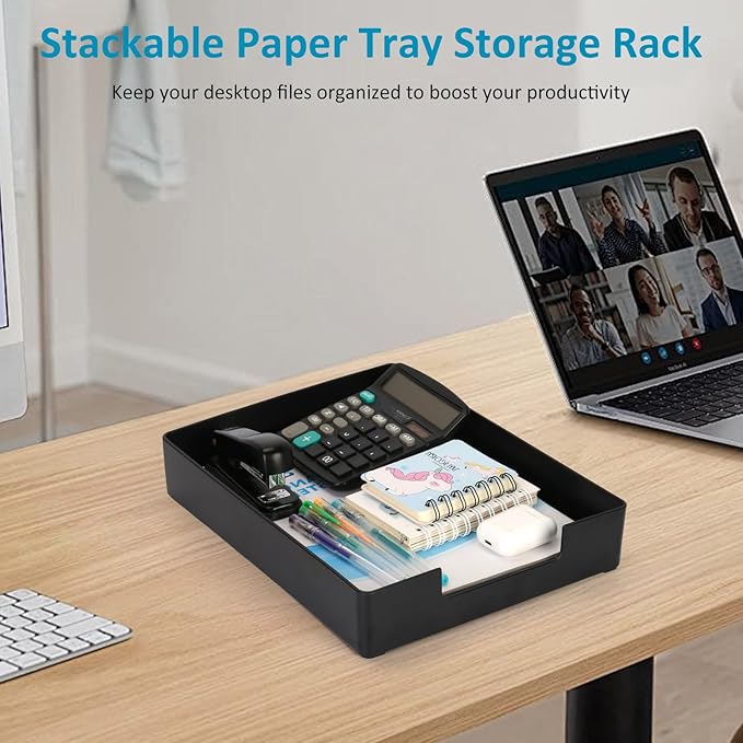 Letter-Size Paper Tray Organizer/Office Organizers/Rectangular Plastic Files/Desk Accessories, Plastic Paper Holder File Organizer for Office, School, Home Storage (Black)/Stackable/