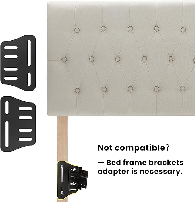 Kingfun Tufted Upholstered Full Size Bed Headboard in Modern Button Design, Adjustable Solid Wood Head Board, Premium Linen Fabric Padded Headboards in Bedroom (Beige)