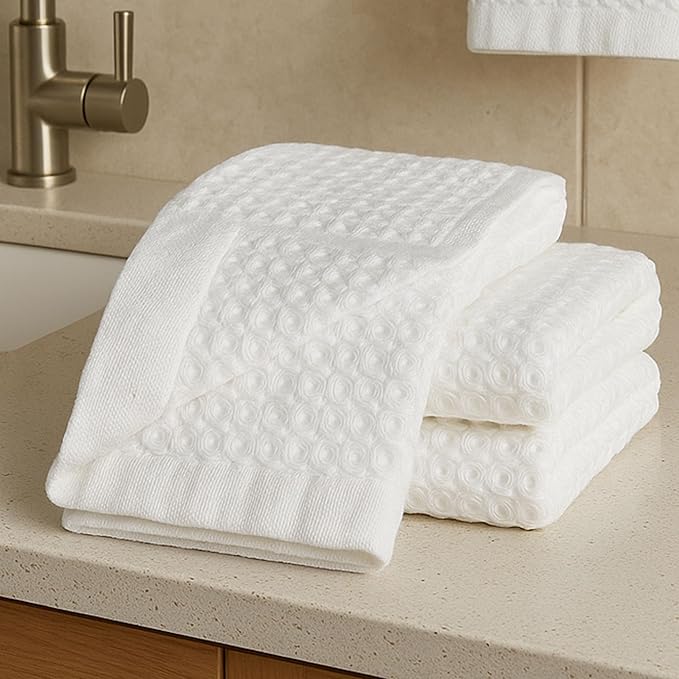 Italic Sedona Waffle Hand Towels – 410 GSM 100% Cotton, Set of 2, Lightweight, Quick-Drying & Textured Towels, White