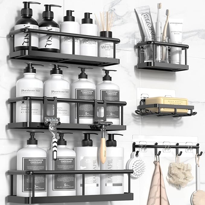 YASONIC Shower Caddy, 100% Rustproof Shower Organizer with Soap Holder, 6 Pack Large Capacity Shower Shelves for Inside Shower, No Drilling Bathroom Organizers and Storage for Kitchen & Home Decor