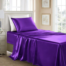 Satin Bed Linen Set, 3Pcs Luxury Silky Soft Twin XL Sheets with Deep Pocket Fitted Sheet, Wrinkle-Free, Dark Purple