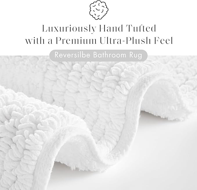 Madison Park Splendor Reversible 100% Cotton Tufted Bathroom Rug-3000 GSM Hotel Quality Luxurious Plush Medium Pile Bath Mat Absorbent, Quick Dry, Shower Room Décor, 24x36 White
