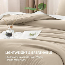Litanika Comforter Set, Lightweight Solid Bedding Comforter Set, Fluffy Down Alternative Bed Set, Khaki, Queen