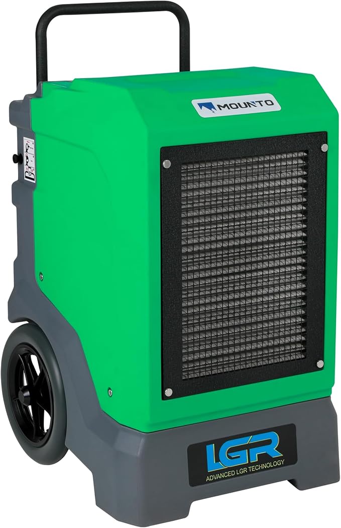 MOUNTO 310 Pints LGR Commercial Dehumidifier with Built-In Pump and Drain Hose – Portable, Heavy-Duty Dehumidifier with Wheels for Basements, Garages, Home, and Job Sites (Green)