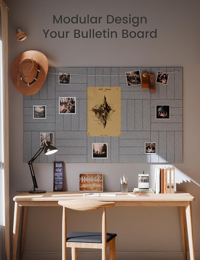 Large Felt Bulletin Board 36"x24" Cork Board Alternative - 6 Pack with 40 Safe Removable Adhesive Tabs, Cork Boards for Walls Felt Board for Home Office Classroom Pin Board-Blue Gray