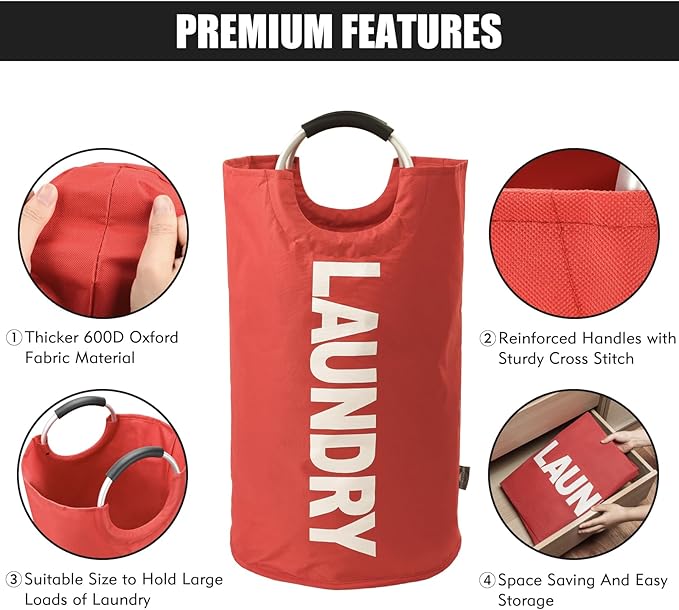 DOKEHOM 125L X-Large Collapsible Washing Laundry Basket Bag (7 Colors) for Bedroom, Fabric (Red, XL)