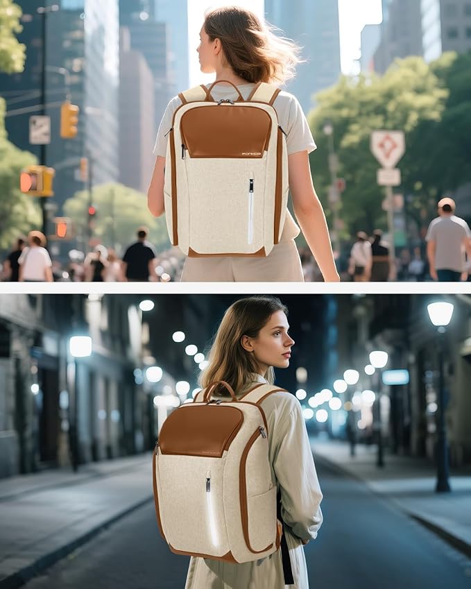 17 Inch Laptop Backpack for Men, Business Travel Anti-Theft Backpack with USB Charging Port, Water Resistant Computer Bag Carry On Flight Approved for Work College Weekender, Beige