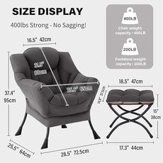 Tiita Lazy Chair with Ottoman, Modern Large Accent Lounge Chair, Leisure Sofa Armchair with Ottoman, Reading Chairs with Footrest for Bedroom, Living Room, Dorm Rooms, Garden