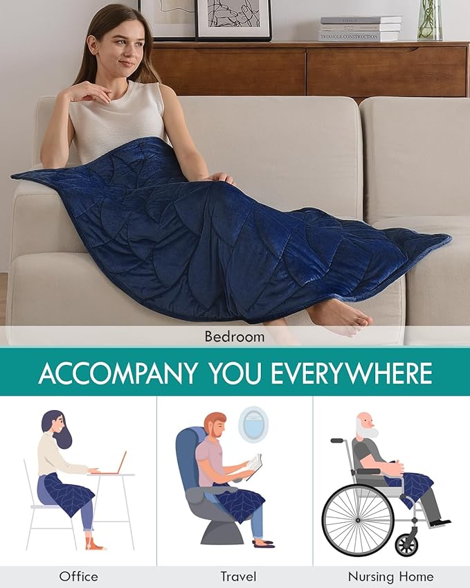 Kaisa Weighted Blanket for Adults(7 lbs, 41" x 53"), Soft Weighted Lap Blanket Machine Washable, Small Heavy Blankets with Glass Beads for Travel & Sleep,Navy Blue