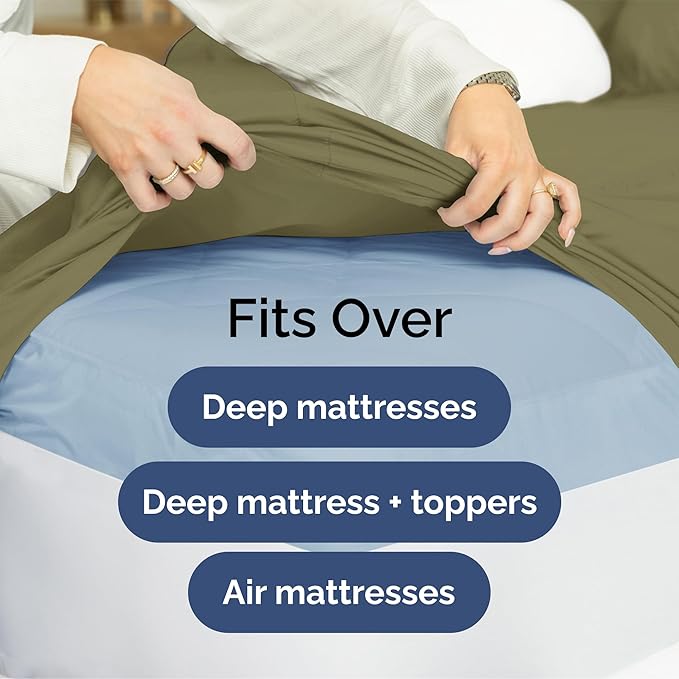 Extra Deep Pocket Full Sheets - 4 Piece Breathable & Cooling Bed Sheets - Hotel Luxury Bed Sheet Set - Soft, Wrinkle Free & Comfy - Easily Fits Extra Deep Mattresses - Deep Pocket Sage Green Sheets