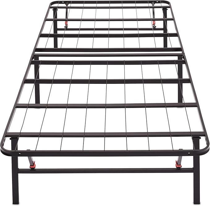 Amazon Basics Bed Frame with Storage, Foldable Metal Platform, Sturdy Steel, No Box Spring Needed, 14-inch High, Tool-Free Setup, Twin Size, Black