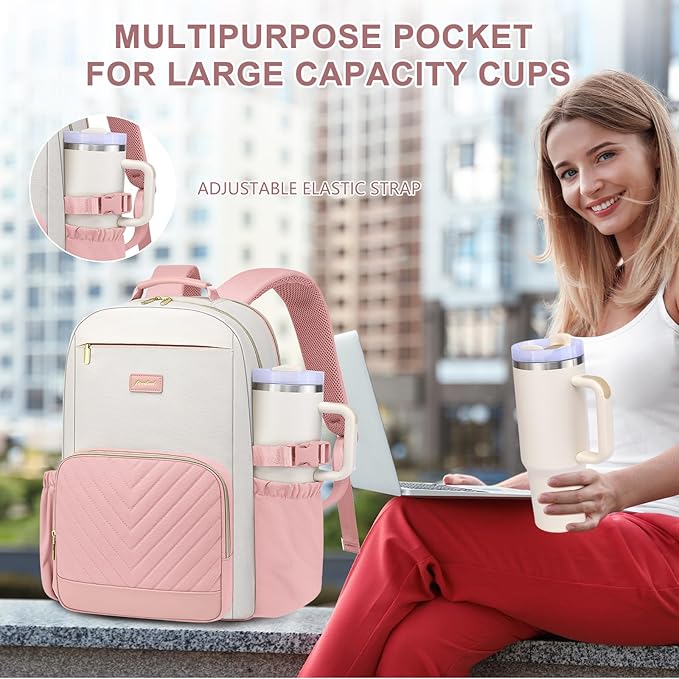 Laptop Backpack for Women Bookbag: 15.6 inch Work School Backpacks with Pouch Pocket for Large Capacity Cup & USB Charger College Book Bag Travel Business Nurse Teacher Bookbags Anti-theft Back Pack