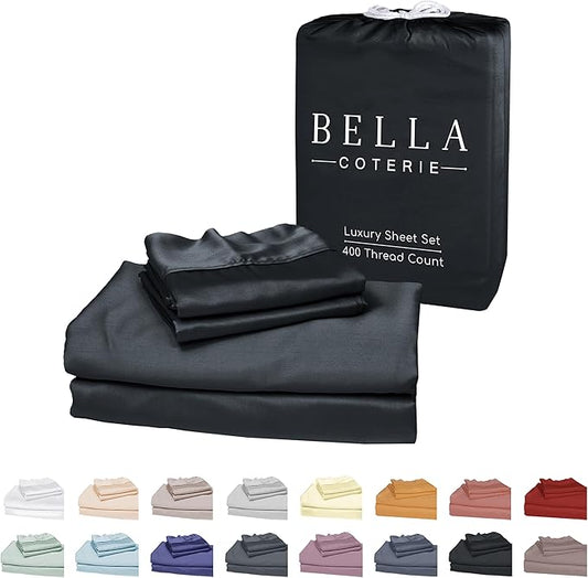 Bella Coterie Luxury Bamboo Viscose Full Size Sheet Set | 100% Organically Grown | Ultra Soft | Cooling for Hot Sleepers | 18" Deep Pocket [Black]
