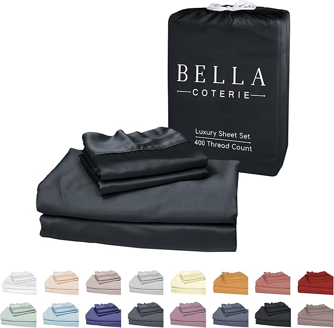 Bella Coterie Luxury Bamboo Viscose Twin XL Size Sheet Set | 100% Organically Grown | Ultra Soft | Cooling for Hot Sleepers | 18" Deep Pocket [Black]