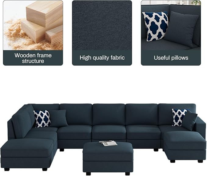 Legend Vansen Modular Sectional Sofa U Shaped Couch with Ottoman Modern Reversible Corner Sectional Couch for Living Room (Charcoal, U Shaped Sofa-4)