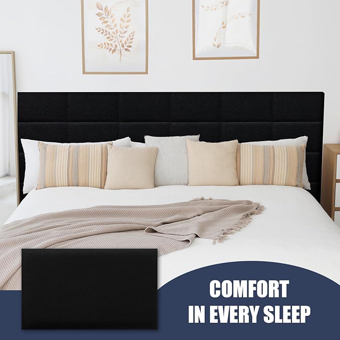 6 Piece Linen Fabric Peel and Stick Headboard, Upholstered Wall Mounted Headboard for Twin, 3D Anti-Collision Soundproof Self-Adhesive Wall Panel for Bedroom 16.53" x 9.84"