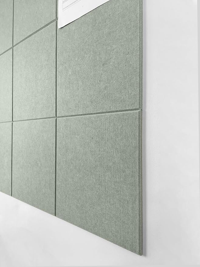 Sage Green Cork Board Alternative | Large Pin Board Notice Board | Felt Bulletin Board for Office, Home & Classroom | Sage Green Office School Supplies | Felt Wall Tiles (12-Pack)