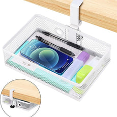 ROSYLINE Clamp On Desk Organizer - Under Desk Hanging Drawer with Storage Basket, Multi-Scene Mount Tray for Home Dorm Office (White)