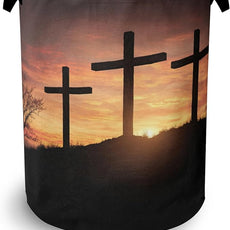 Cross Sunset Laundry Basket,Foldable with Handles Tote Bag Oxford Cloth for Bathroom Bedroom Dirty Clothes Storage Bucket 16