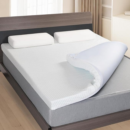3 Inch Gel Memory Foam Mattress Topper Queen, Breathable Cooling Mattress Topper for Back Pain Relief, Washable Cooling Cover and High Density Memory Foam Included for Dorm, Bedroom