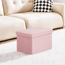 PINPLUS Sherpa Storage Ottoman Footrest Stool - Plush Foldable Cube with Hidden Compartment, Multi-Functional Furniture for Living Room, Bedroom, Office - Pink, 16.5”L x 12.6”W x 12.6”H
