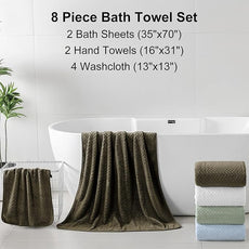 Ferdilan 8 Pack Bath Towel Set, 2 Extra Large Bath Towel Sheets, 2 Hand Towels and 4 Washcloths Ultra Soft and Absorbent Chair Towels for Bathroom, Quick Dry Towel for Home Hotel,Brown