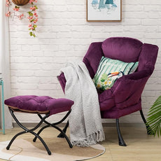 HollyHOME Lazy Chair with Foldable Ottoman, Accent Comfy Lounge Armchair and Folding Footrest Stool, Leisure Sofa Reading Chair and Footstool for Living Room, Bedroom, Dorm,Velvet Purple